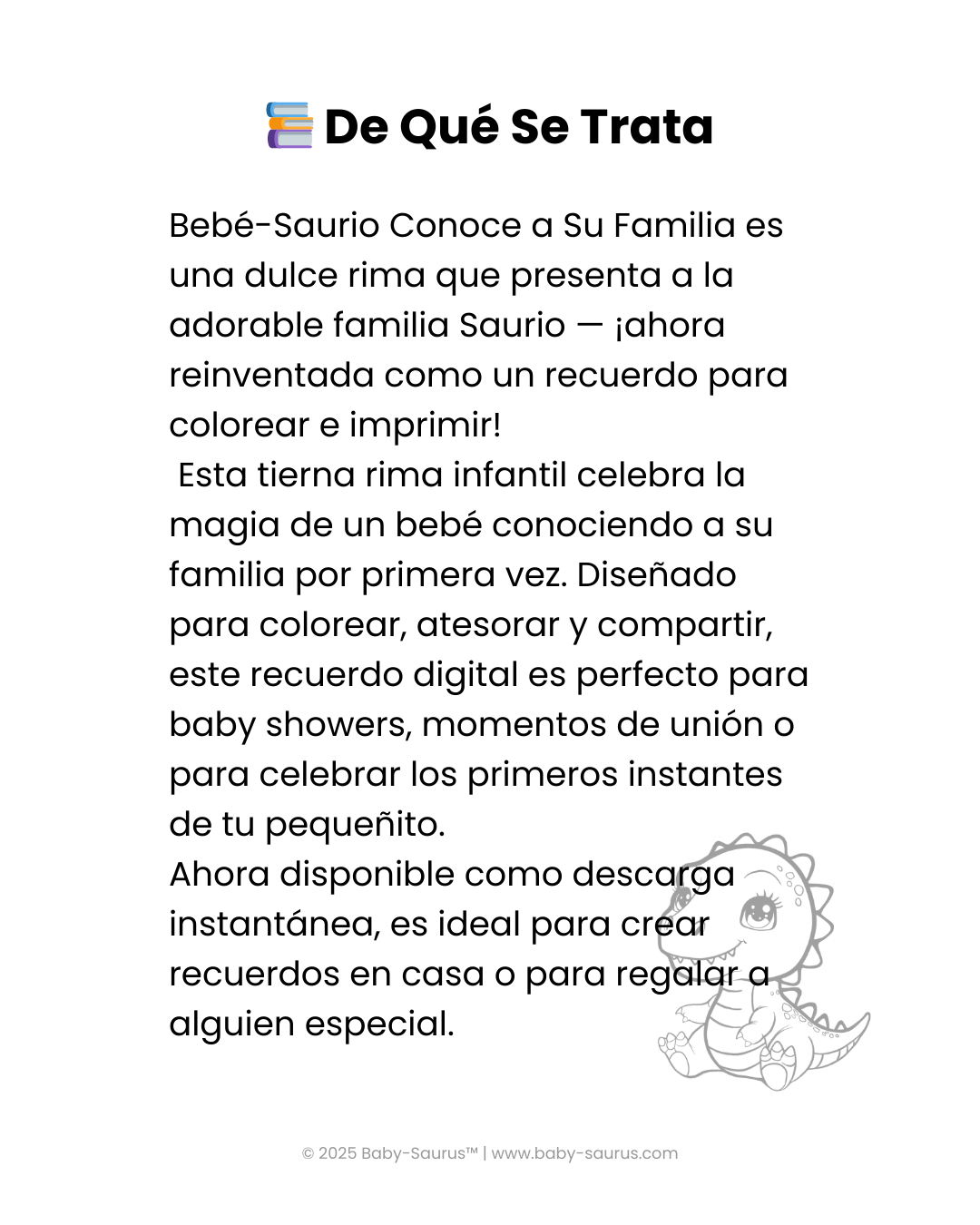 (Espanol) Bebe-Saurio Conoce a su familia: Recuerdo para Colorear