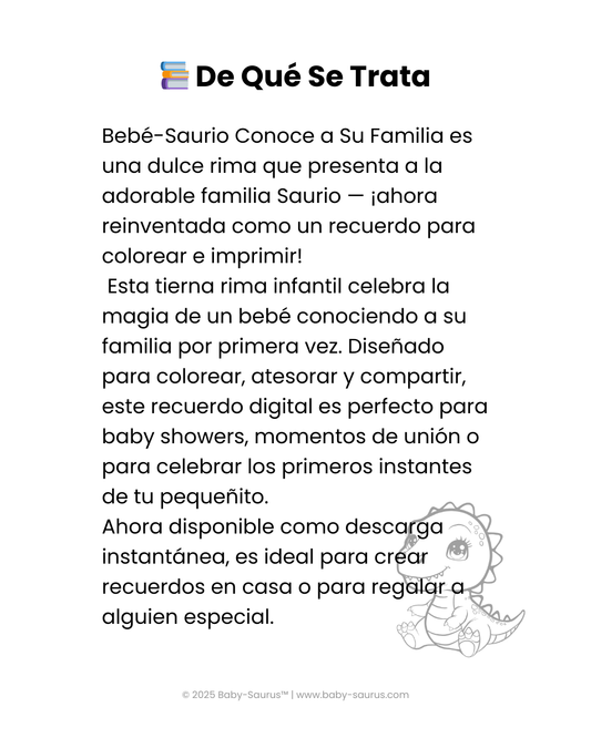 (Espanol) Bebe-Saurio Conoce a su familia: Recuerdo para Colorear