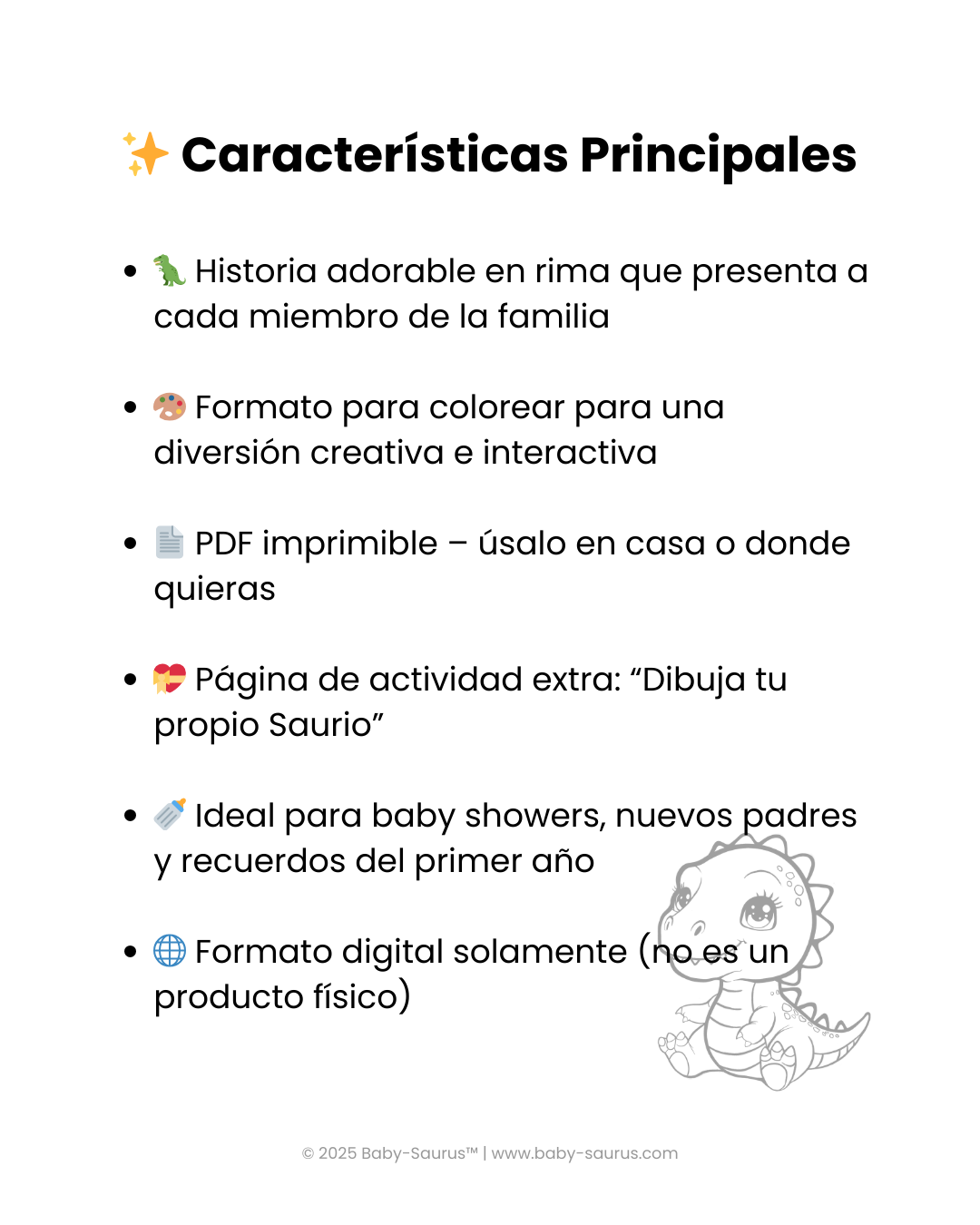 (Espanol) Bebe-Saurio Conoce a su familia: Recuerdo para Colorear