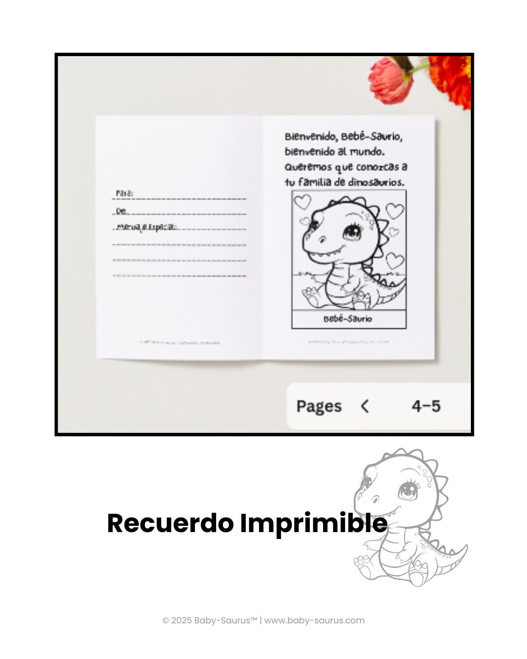 (Espanol) Bebe-Saurio Conoce a su familia: Recuerdo para Colorear
