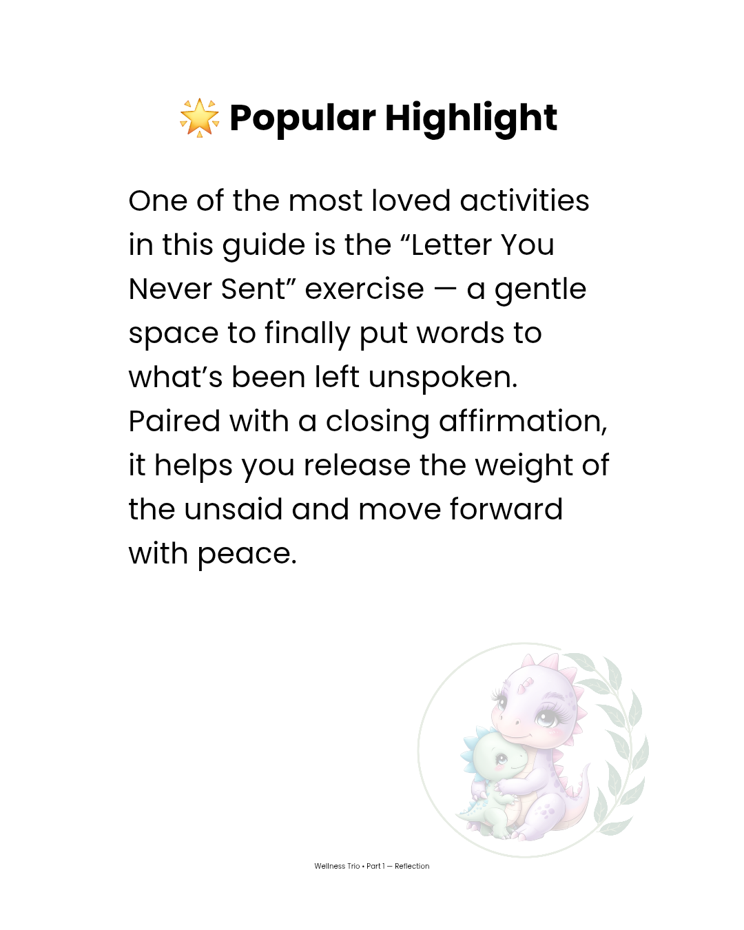 Popular highlight from Creating Space for Peace Reflection Guide: Letter You Never Sent exercise. Gentle journaling activity to release unspoken emotions and find peace.